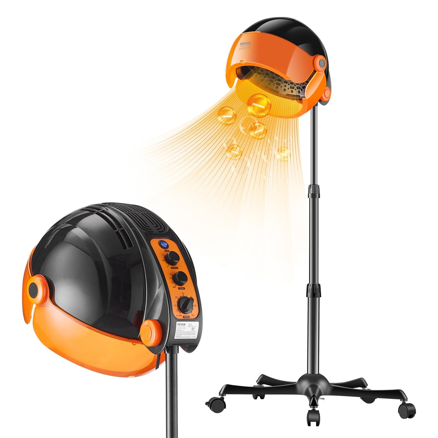 VEVOR Ionic Hooded Hair Dryer with Variable Speed & Temperature Adjustment, 1875W, Sit Under Hair Dryer with Timer for Beauty Sa