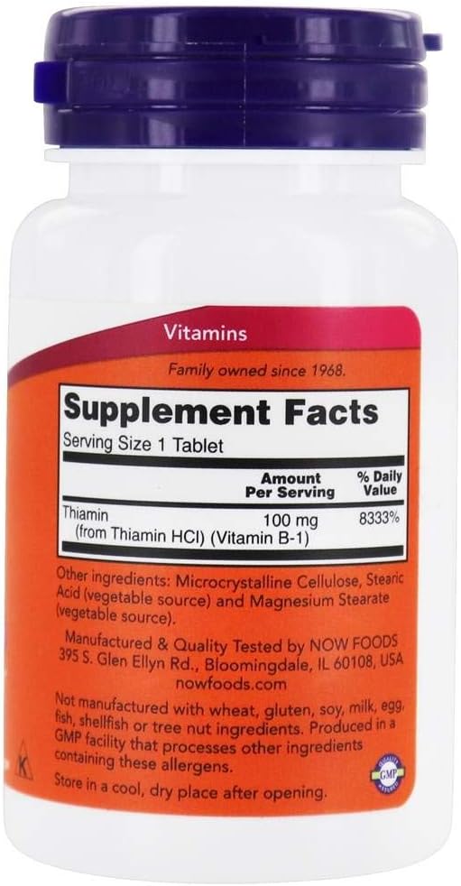 Now Foods Vitamin B-1 (Thiamine), 100 tablets / 100mg (Pack of 2)