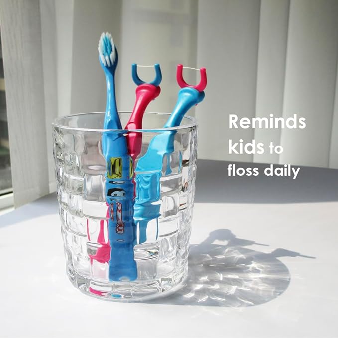 T.Smile Kids Evolutionary Clean Dental Flosser Kit, Child-Sized Handle & Refills, Fluoride Free, for Ages 3+, (Blue Handle + 120 Biodegradable Refills)
