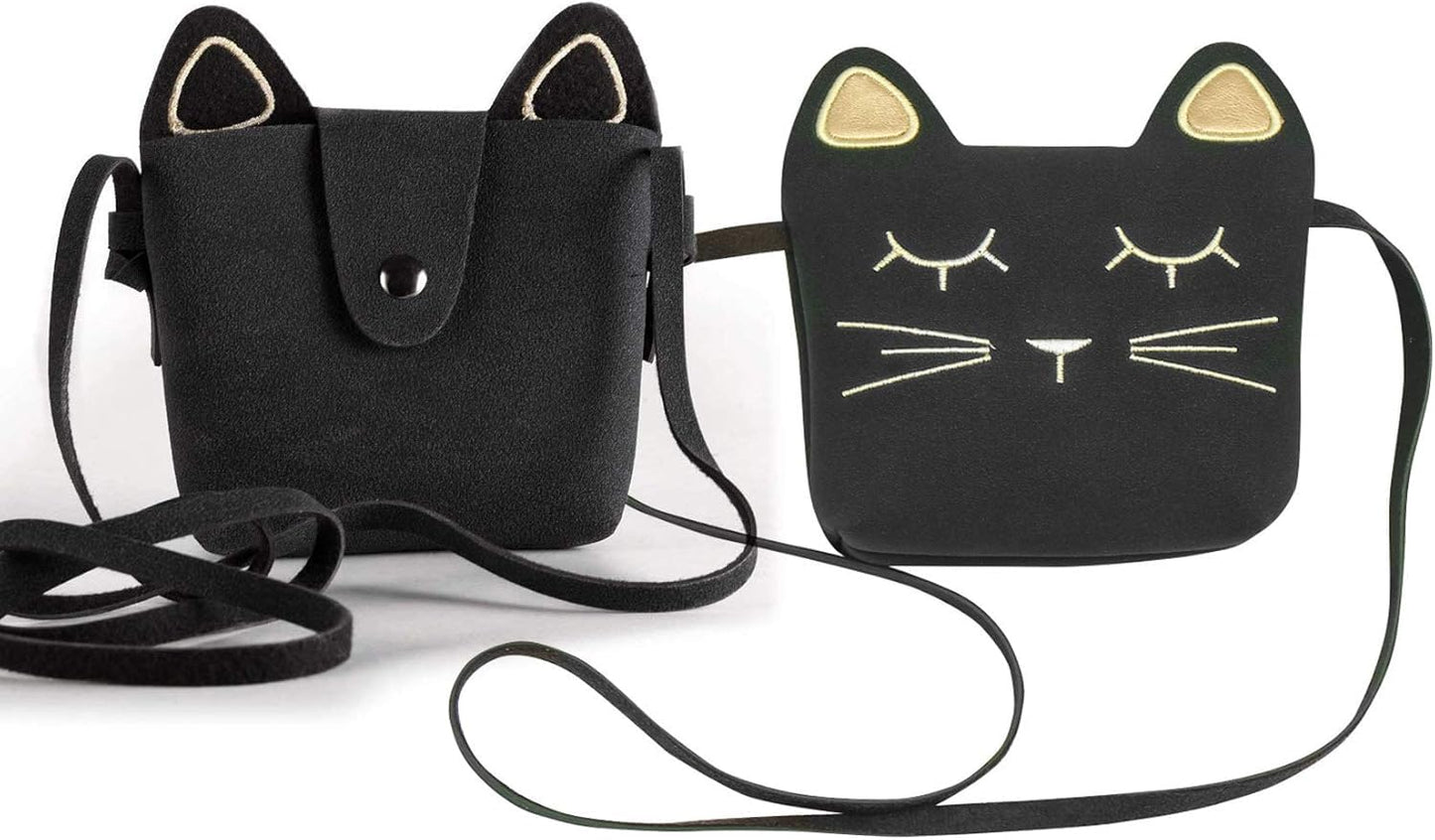 Black Cute Girls' Crossbody Bag, Cat-shaped Shoulder Bag Lightweight and Practical Children's Messenger Bag With a Random Black Keychain
