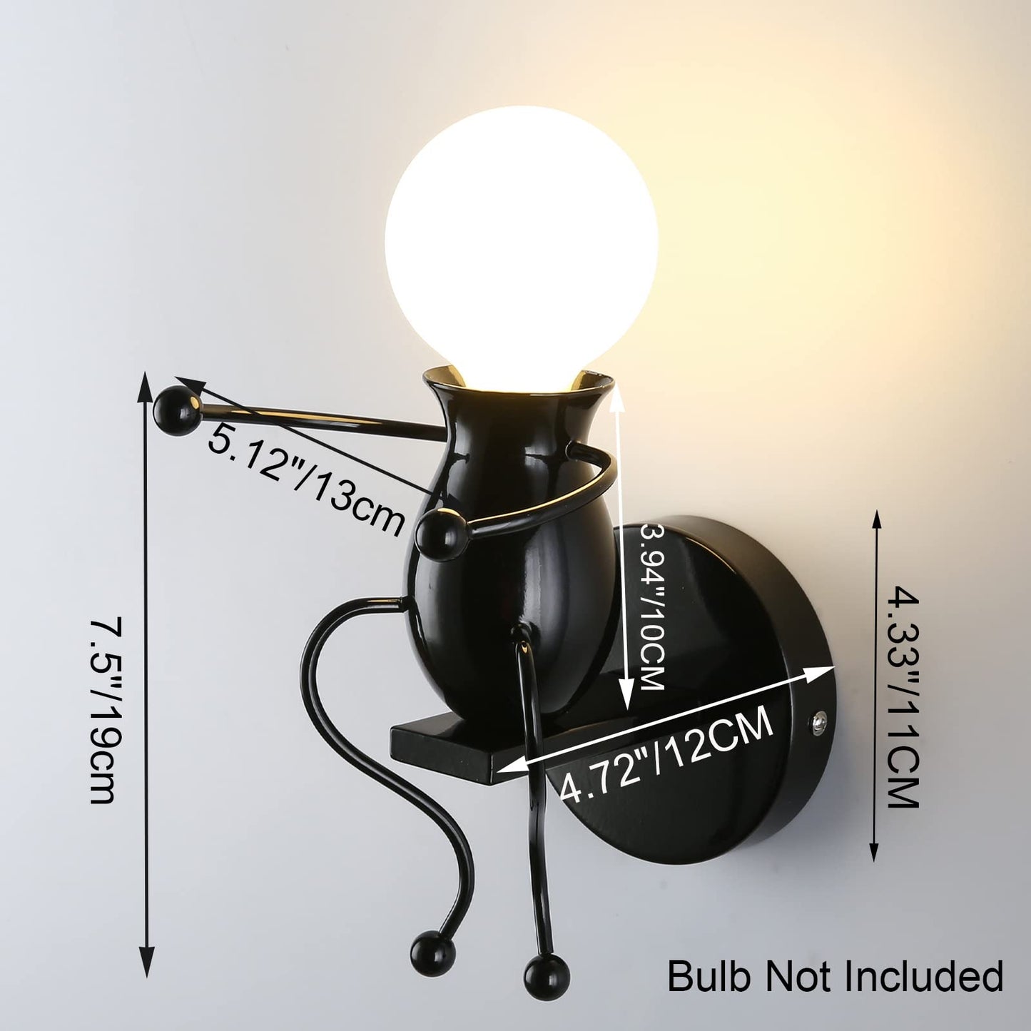 Southpo Led Doll Wall Light Fixtures Childhood Little People Wall Lamps Bedroom Mini Bedside Lamp Modern Children Cartoon Wall Sconces Gift Creative Decor Lighting Indoor 1?E26 Baking discomfort-reducingt (Black)