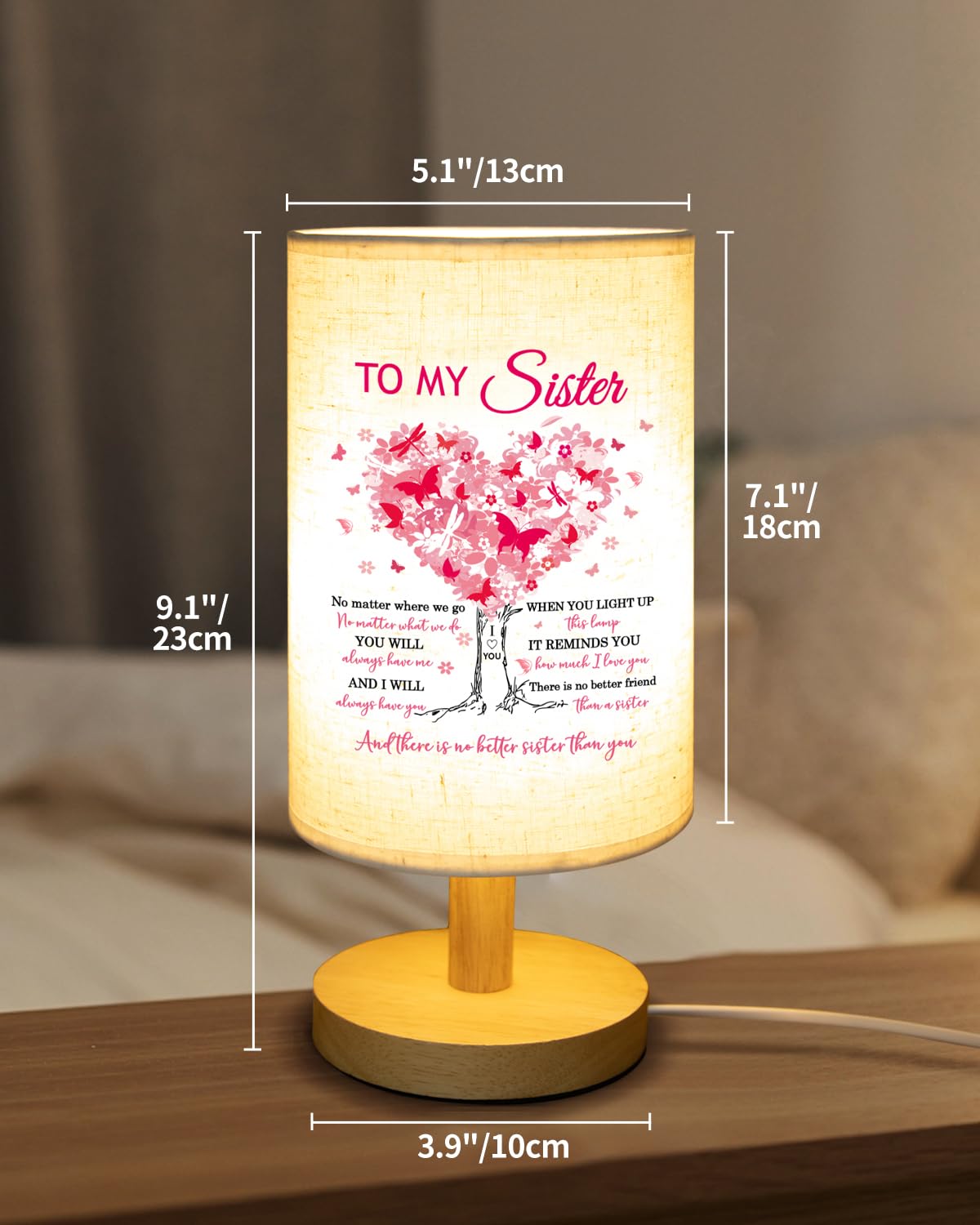 Calibron Sister Birthday Gifts  Gifts For Sisters Fabric Lamp  SisterS Gift From Sisters Table Lamp With Wooden Stand  Anniversary Wedding Gift For Sister
