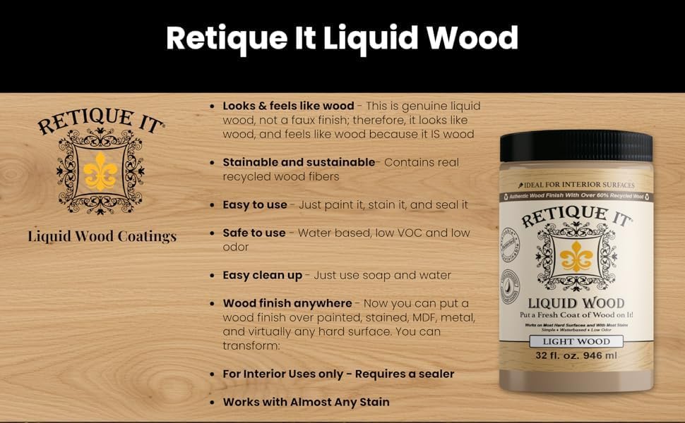 Retique It New and Improved Formula Liquid Wood Coatings - Stainable Primer - Paint It Then Stain it (Bleached Wood, Large)
