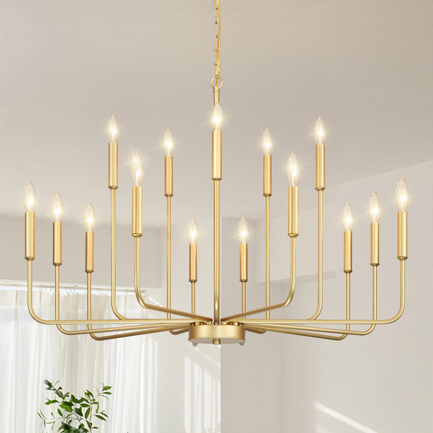 Gifarich Gold Chandeliers for Dining Room Light Fixture Over Table, Modern Farmhouse Chandeliers for Living Room,15-Lights Indus