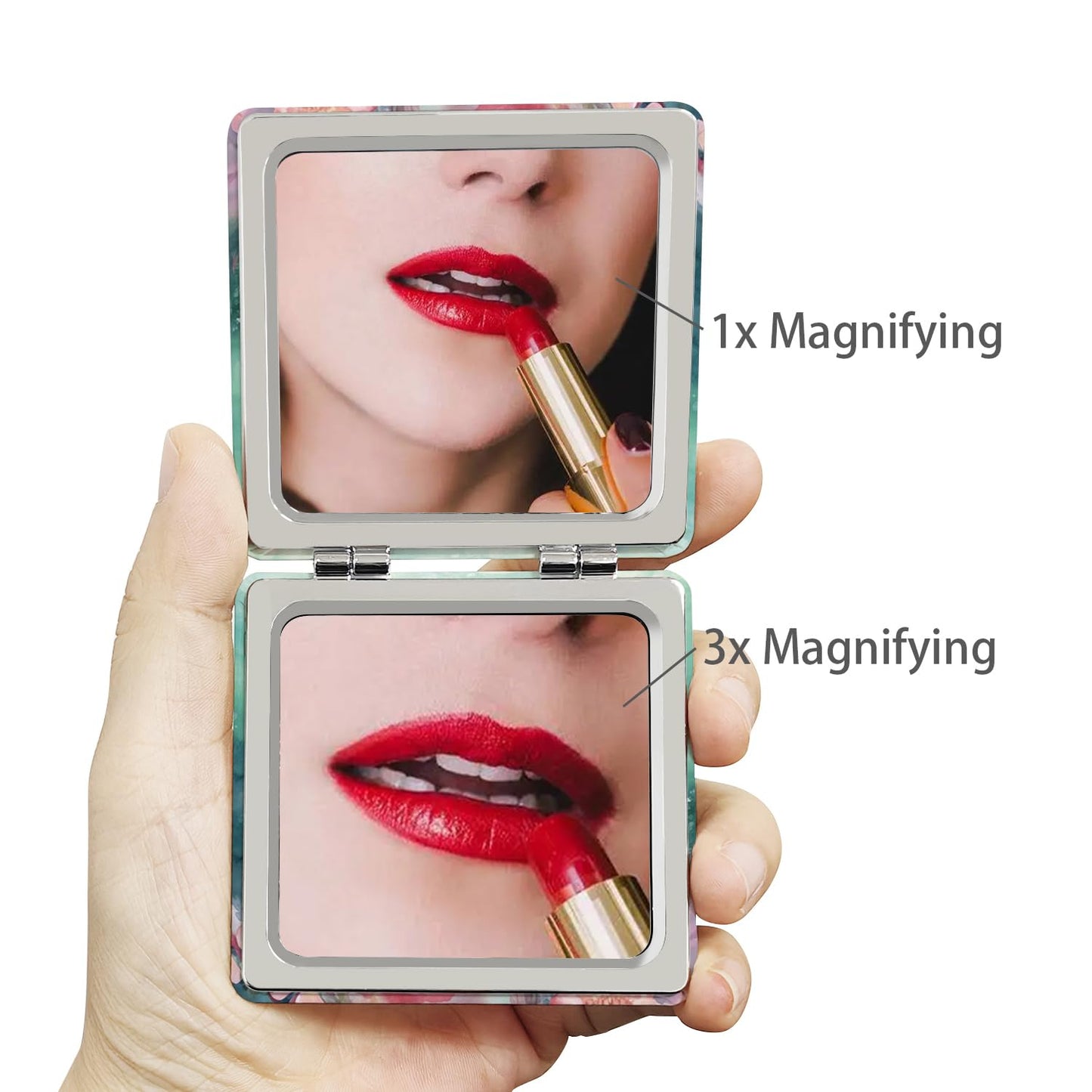 PDOZV Pocket Mirror for Women, 2 Pcs Square 2.8    PU MarineAnimal Style Double Sided 1X/3X Mirror for Purse Travel Compact Mirr