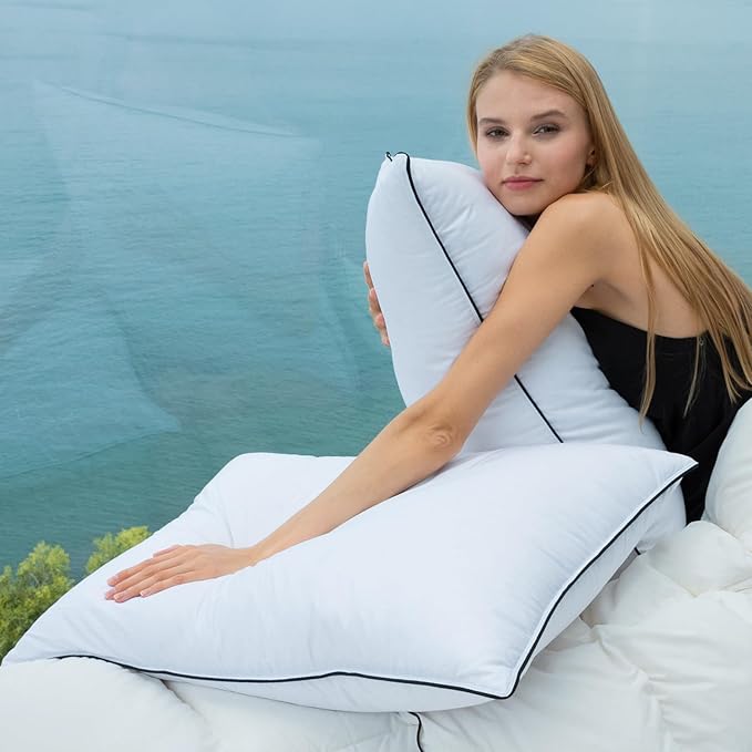 Luxury Hungarian White Goose Down Pillows Queen Size (Pack of 2) - 750 Fill Power - 500 Thread Count 100% Cotton Shell - Soft and Support Down Bed Pillow for Sleeping - Queen (20 x 28”)