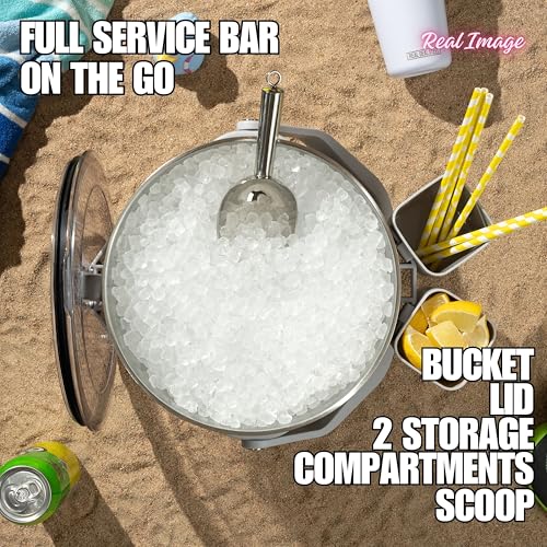 Large Insulated Ice Bucket with Lid – Stainless Steel Ice Bucket and Scoop – Ice Buckets for Parties, Bars – Ice Bucket wi...