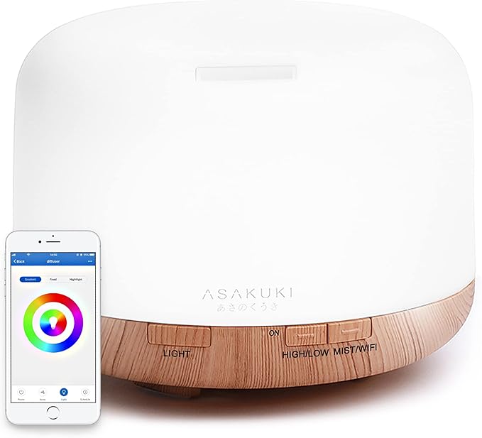 ASAKUKI Smart Wi-Fi Essential Oil Diffuser, App and Voice Control Compatible with Alexa, 500ml Aromatherapy Humidifier, Va...