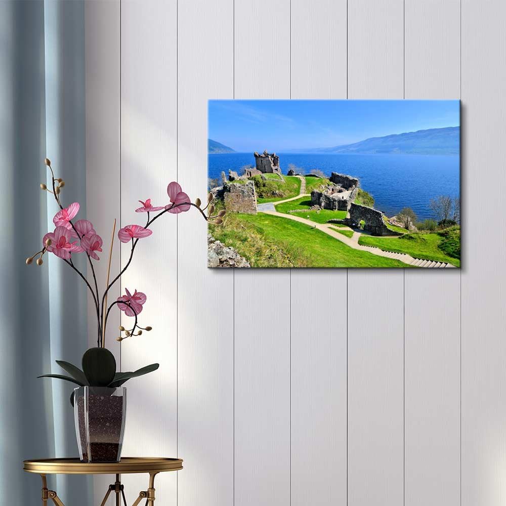 Beautiful Scenery Landscape of Ruins of Urquhart Castle Along Loch Ness Scotland - Canvas Art Wall Art - 12" x 18"