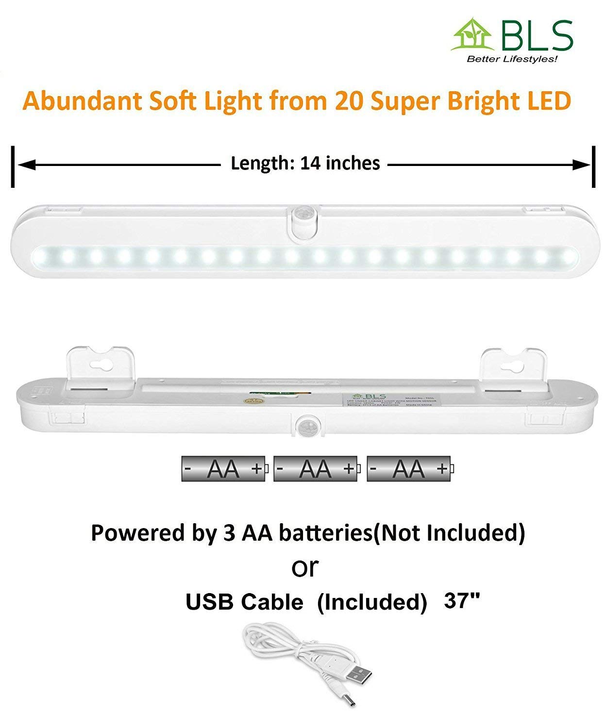 Bls T01L Led Closet Light - Wireless Motion Sensor, 20 Super Bright Leds, Battery Powered, White, Adjustable Light Beam