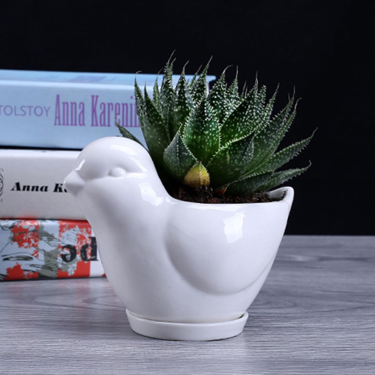 FOMIYES Ceramic Succulent Plant Container Bird Shape Small White Flower Pot Saucer Indoor Desktop Planter for Home Gardening