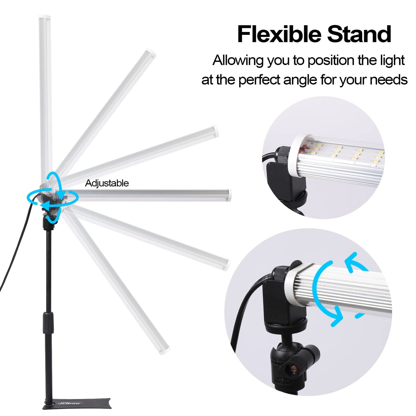JCBritw LED Grow Light, Adjustable T12 Plant Lamp, 6500K Full Spectrum, Indoor Use, Model ASP45CMSTAND, White