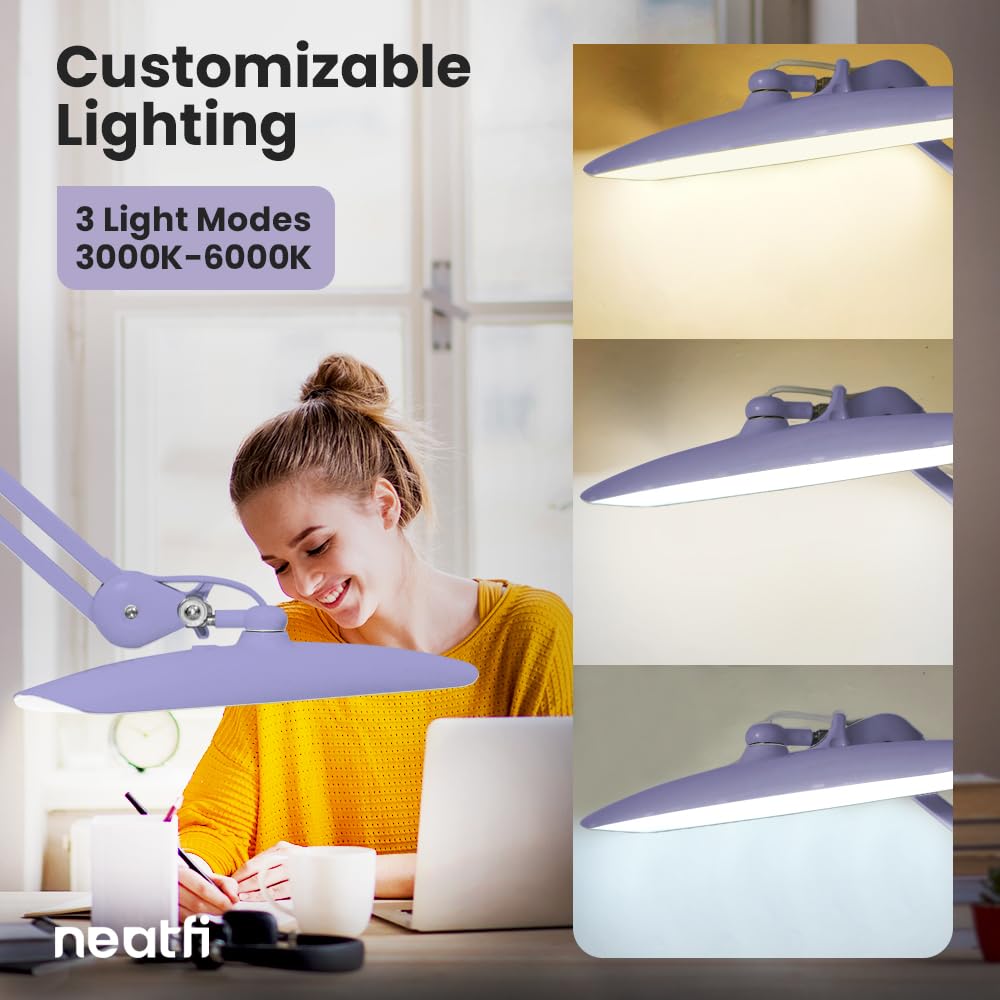 Neatfi Xl 2 200 Lumens Led Task Lamp  24W  117 Pcs Smd Led  Dimmable  4 Level Brightness  3 Light Modes  Desk Light For Home  Office  Workbench (Cct  Lavender)