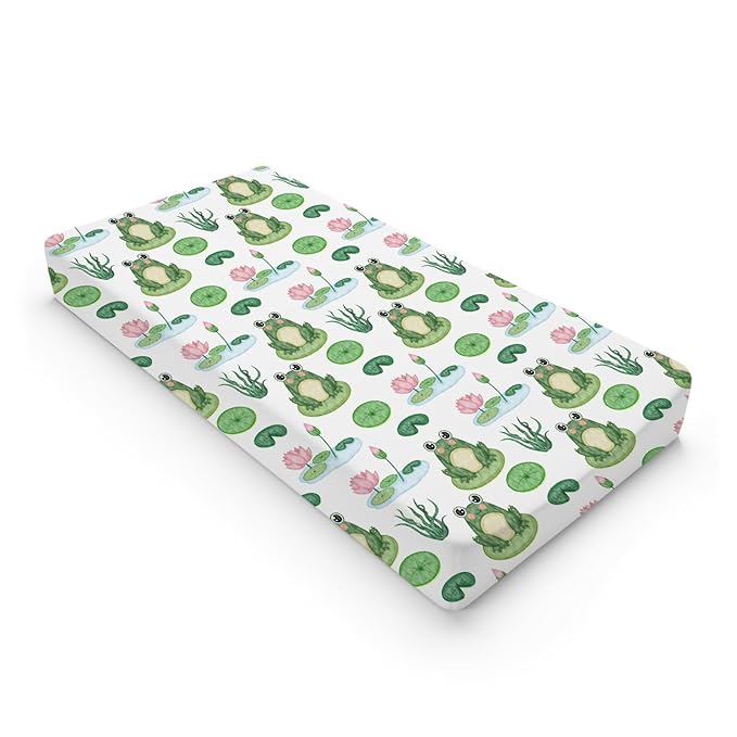 Cartoon Frogs Flower Leaves Pond Changing Pad Covers Water Lilies Lake Diaper Change Table Pad Sheets for Baby Girl Boy Animal Soft Breathable Stretch Baby Changing Table Pad Mats Covers 32''x16''