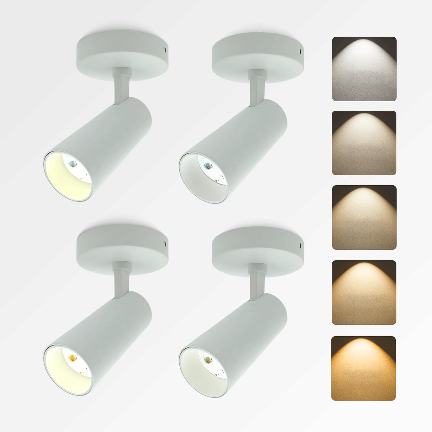 Jarlstar Led Ceiling Spotlight 5Cct 2700K/3000K/3500K/4000K/6000K Selectable Dimmable Spot Light Indoor Adjustable Flush Mount Lights Fixture 12W Cri 90+  White  4 Pack Tilt Angle Accent Lighting