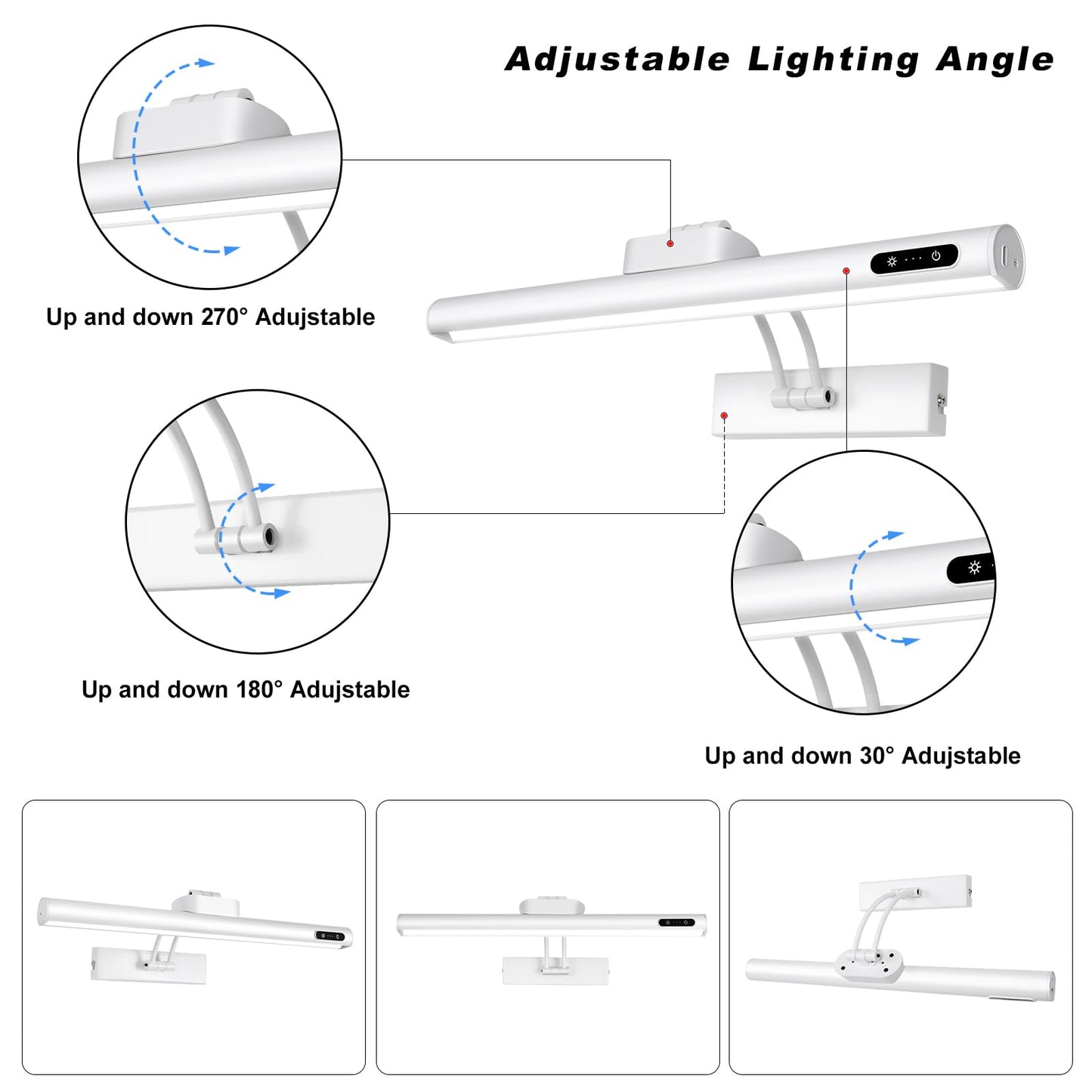 VARICART Magnetic Cordless Picture Light, Remote/Touch Control, 3CCT Dimmable, 16in Metal Wall Sconce, White, 2Pack