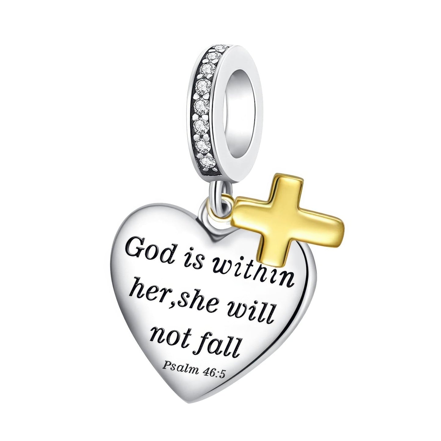 Alstade God is within her she will not fall Charm 925 Sterling Silver Charms fits Bracelets and Necklace Pendant Bead Charms Jew