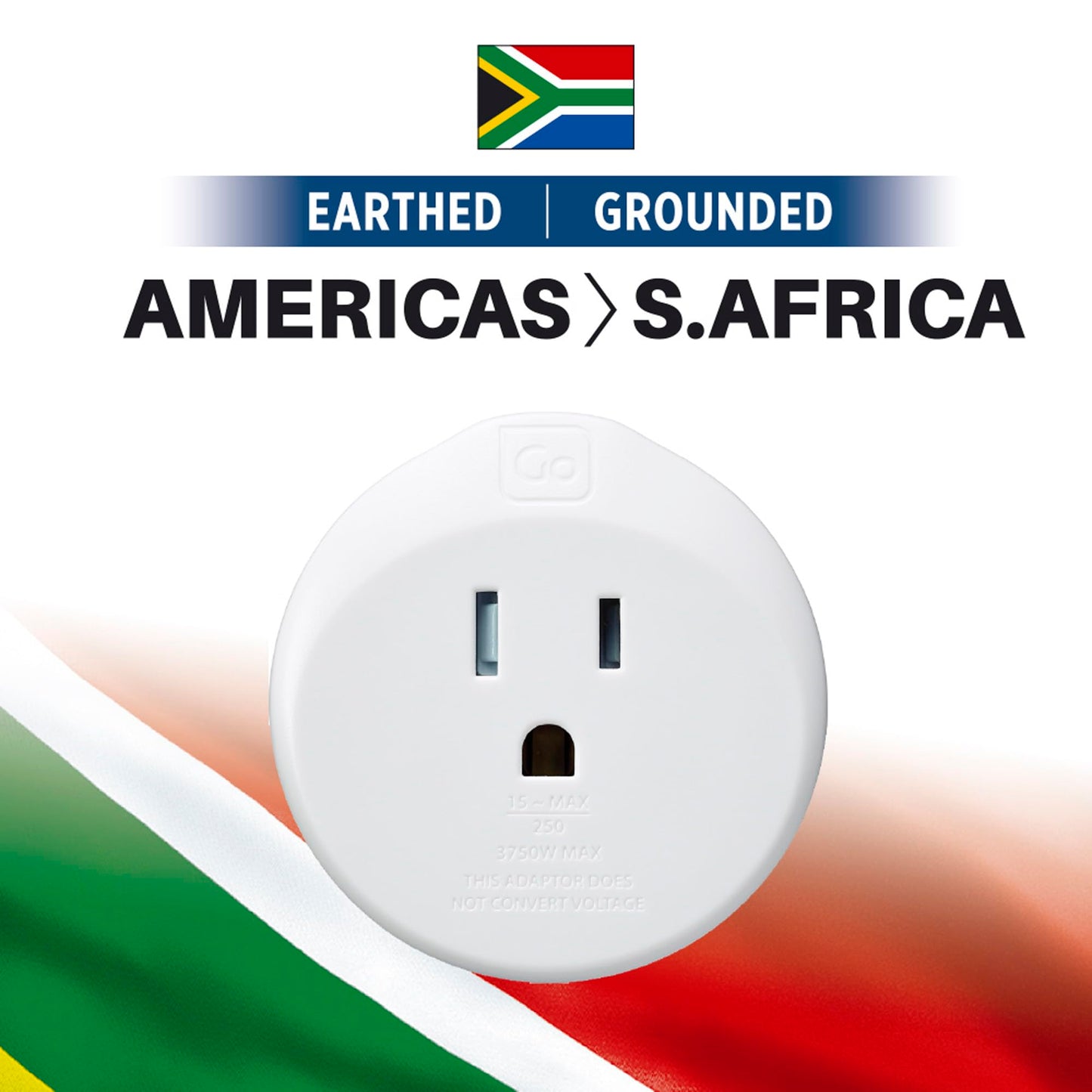 Go Travel Us To South Africa Plug Adapter, Travel Adapter For Small Electrical Devices, Earthed Adapter, Input - Type A, Type B