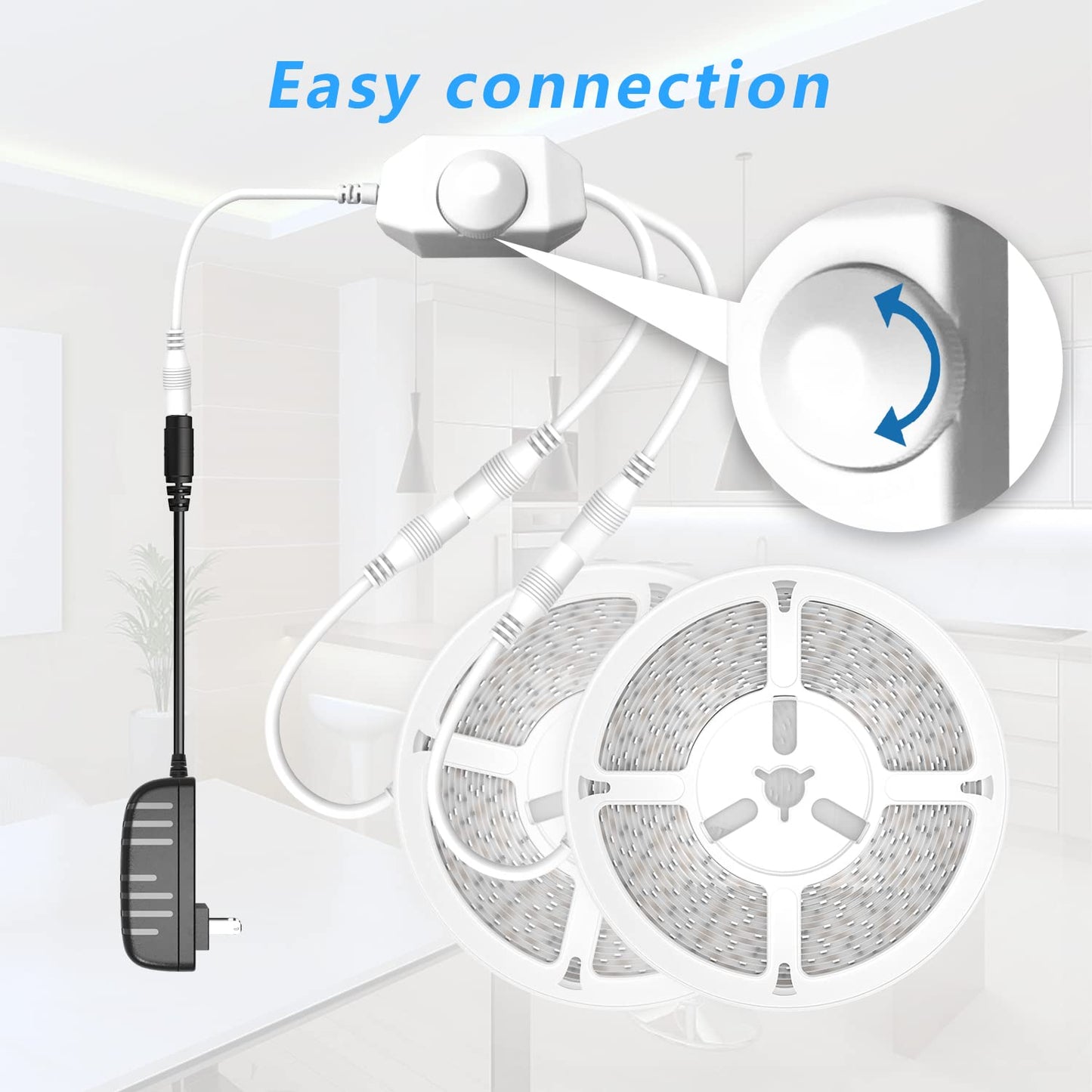 phopollo LED Strip Lights, 50ft Dimmable 6500k Daylight White, 900 LEDs, Flexible for Bedroom, Kitchen, Mirror