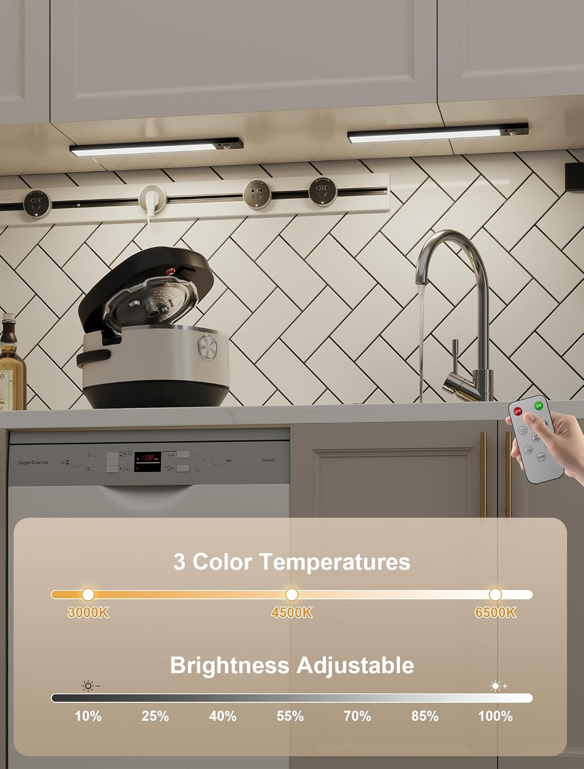 Tnight 8Inch Under Cabinet Lighting Wireless 56 Led -3 Color& 7 Levels Cabinet Lights 3000Mah Dimmable Magnetic Cabinet Lights  Motion Activated Under Cabinet Light For Kitchen?Remote?Magnetic ?2Pack