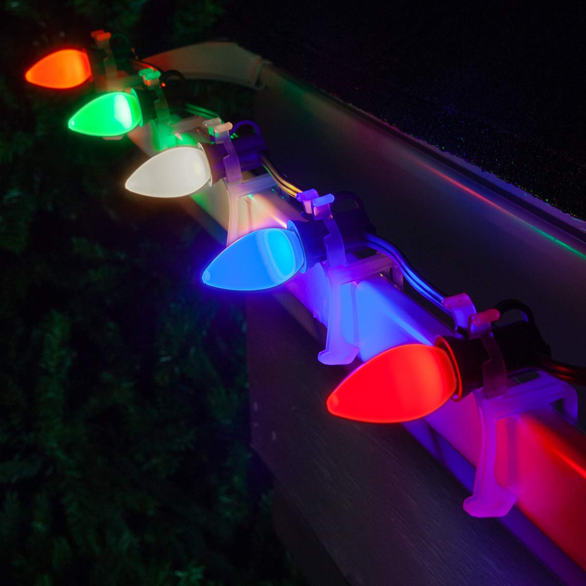 Wintergreen Lighting C7 Multicolor LED Christmas Lights, 50 ft Green Wire, 50 Lights, Smooth/Opaque, Commercial Grade