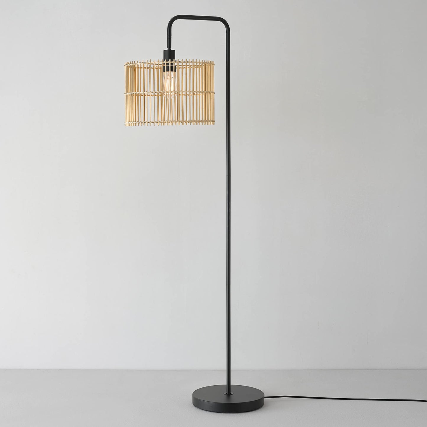 Globe Electric Barden 58in Floor Lamp, Matte Black, Bamboo Shade, Model 65909