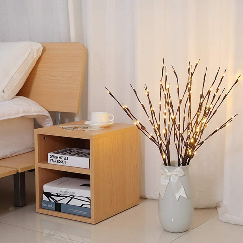 Vanthylit Lighted Twig Stakes Set Of 2, 30 Brown Plastic, 120 Warm White Lights For Indoor/Outdoor Pathway Decoration