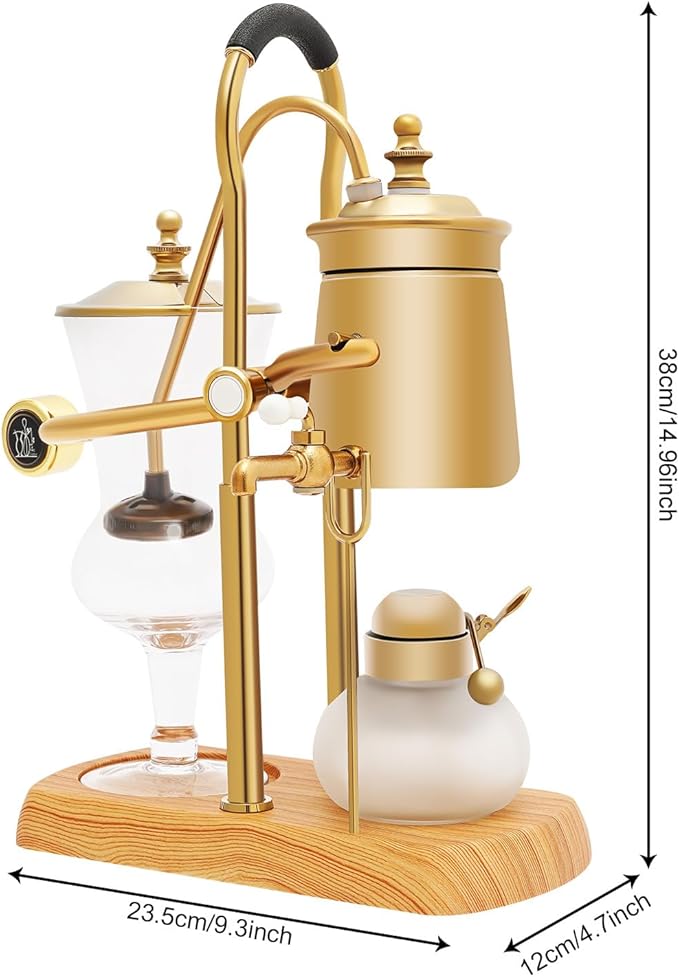 Vintage Siphon Coffee Maker, 13.53 OZ Capacity Coffee Machine with Handle, Luxury Gold Coffee Pot with Base for Kitchens Coffee Shops Commercial and Domestic Use