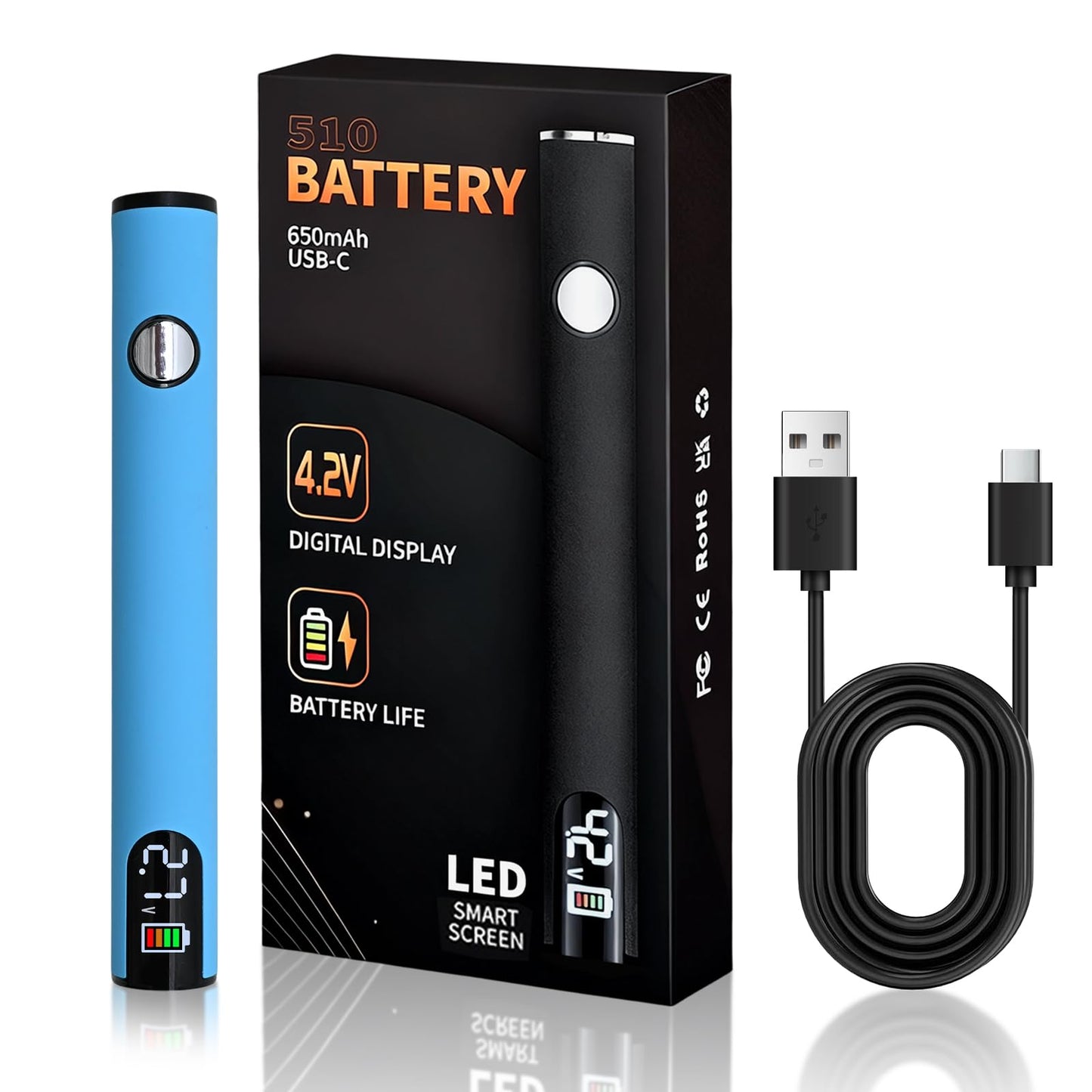 ZMJY Portable Soldering Iron Cart Pen - USB-C Rechargeable with LED Screen, 510 Thread Universal Connector, 3-Temp Ceramic Heating (200-450°C), 650mAh for Electronics Repair, DIY, & Phone Fix (Blue)