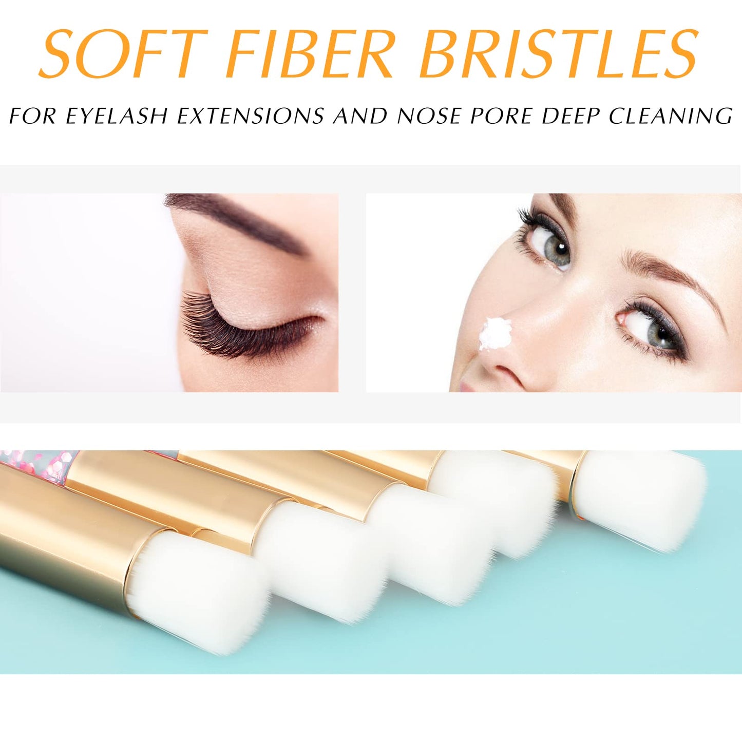80 Pcs Lash Shampoo Brushes with Container Pink Eyelash Cleaning Bulk Glitter Eyelash Extension Cleansing Crystal Facial Cosmeti