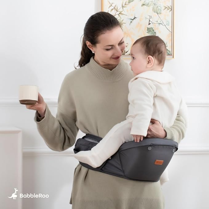 BabbleRoo Grow Carrier – Safety-Certified 6-in-1 Baby Carrier with Hip Seat, Ergonomic & Adjustable Toddler Carrier 7-50 lbs with Hip Support, Hood for Sun Protection, Newborn to Toddler, Seafoam