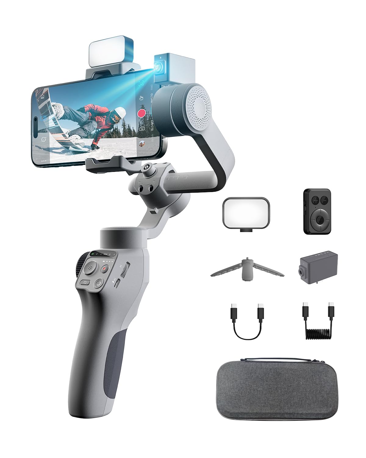 Funsnap Capture5 Gimbal Stabilizer For Smartphone, Magnetic Ai Tracker Fill Light Remote Control 500G Payload, 3-Axis Phone Gimb