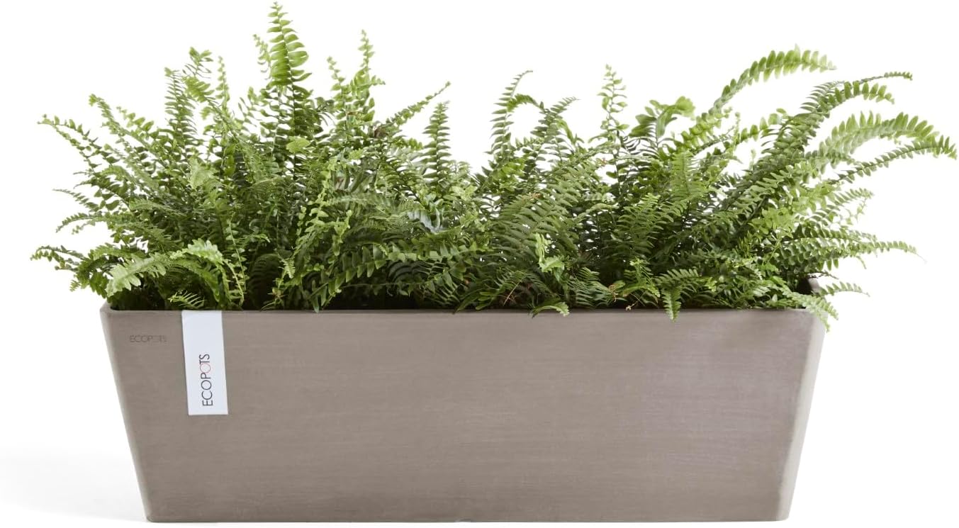 Ecopots Bruges Durable Modern Rectangular Indoor/Outdoor Recycled-Based Composite Flower Pot Planter, Taupe, 17.75"
