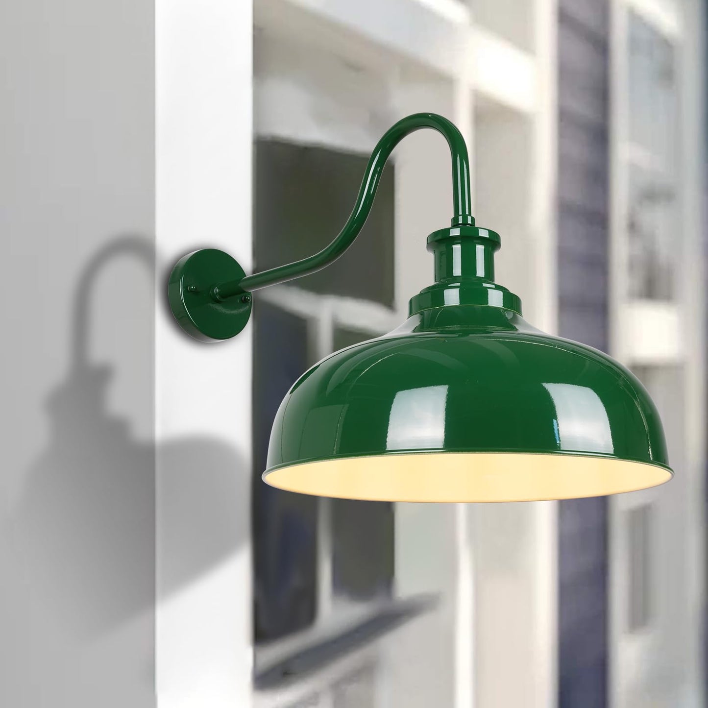 Diyel Outdoor Barn Lights  16 Inch Dome Rustic Outdoor Wall Sconces  Farmhouse Exterior Wall Mount Lighting Fixture  Industrial Green Wall Lantern For Porch  Entryway  Garage  Rz007L-2 Gr+Wh