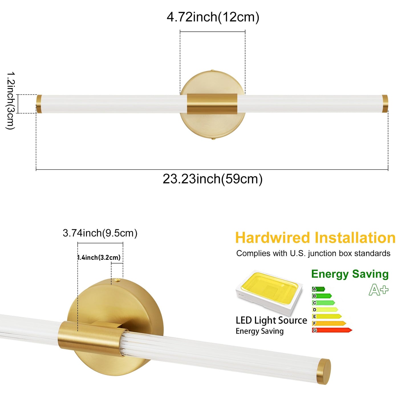 Gold Wall Sconces Set Of Two Hardwired  Dimmable 5Cct Led Bathroom Light Fixtures Over Mirror  360 Full Lighting 23 Inch Vanity Light Bar Modern Wall Sconce For Bathroom Bedroom Living Room