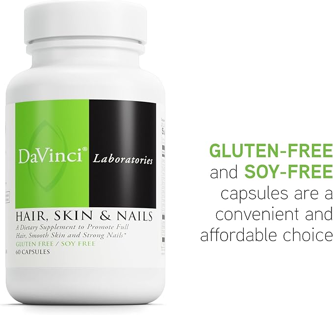 DAVINCI Labs Hair, Skin & Nails - Helps Support Shiny Hair, Strong Nails & Healthy Skin with Collagen, Biotin, Hyaluronic Acid & More* - 60 Capsules (30 Servings)