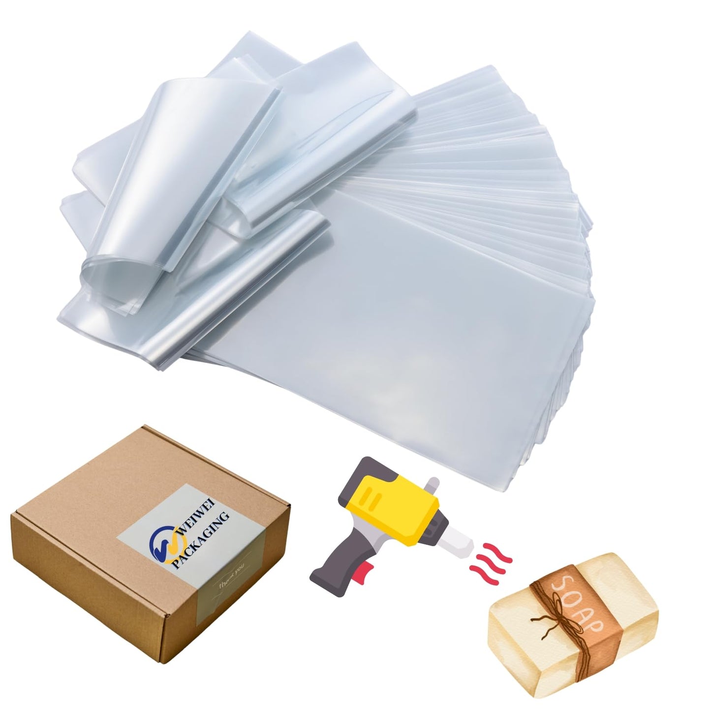 WeiWei - 500 PCS 4x6 inch PVC Shrink Wrap Bag Odorless 100 Gauge for Soap, Bath Bomb
