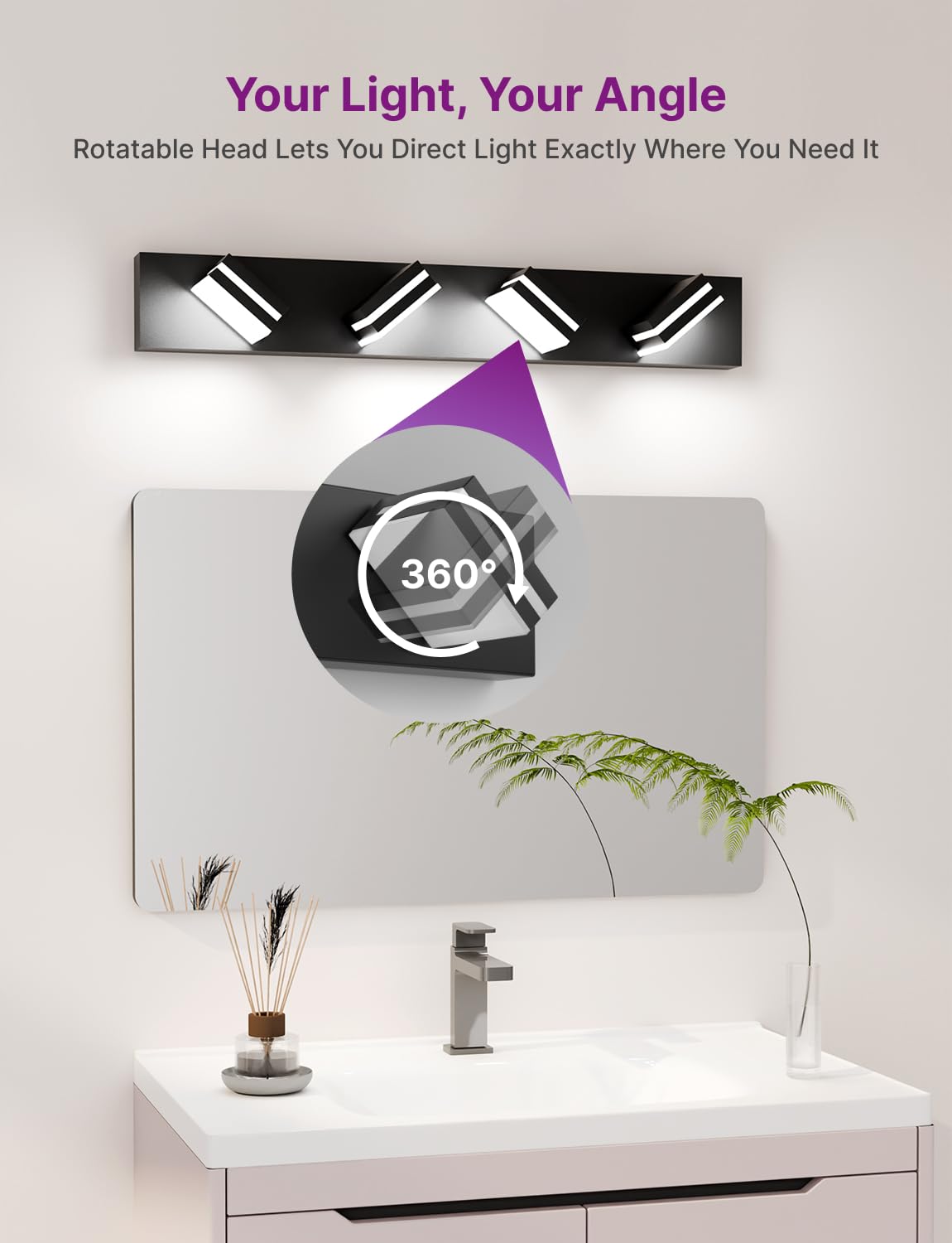 Likelgn 29 Vanity Light Over Mirror  4-Light Modern Bathroom Light Fixture With Rotatable Heads  5000K Daylight