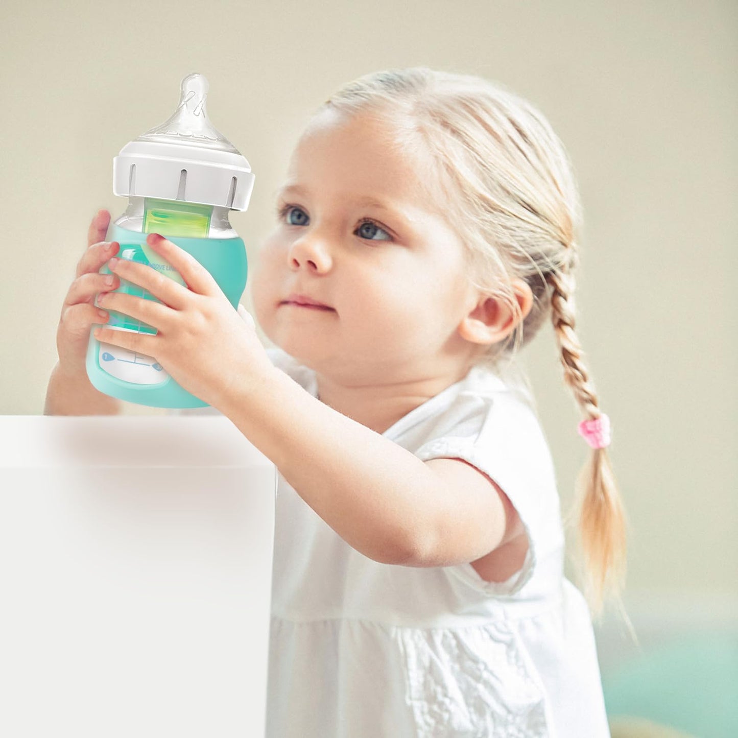 LuQiBabe (2-Pack, 5 oz) Silicone Baby Bottle Sleeves Compatible with Dr. Brown's Natural Glass Bottles Dishwasher-Safe Anti-Colic Baby Bottle Covers for Dr. Brown Wide-Neck Glass Bottles