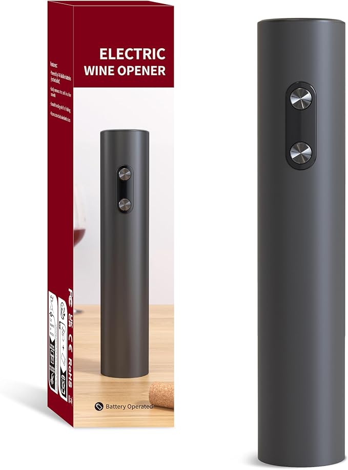 Electric Wine Opener, Battery Operated Wine Bottle Opener, Cordless Automatic Corkscrew, Fast Cork Removal, One Click Button, Gift Idea for Wine Lovers, Kitchen Bar Party Restaurant, Black