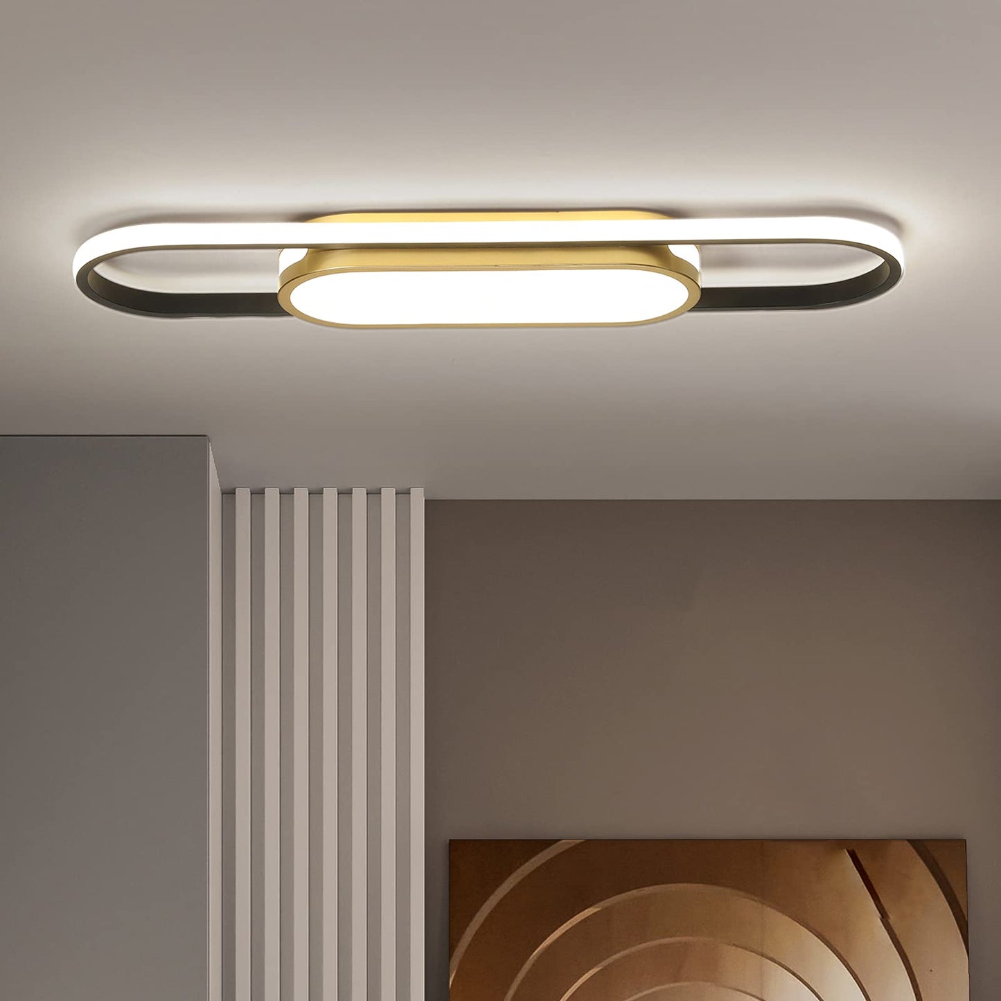 Tioolo Modern Led Flush Mount Ceiling Light, Dimmable 40W, Acrylic, White+Gold, Remote Control, 2.3Ft, For Living Room/Kitchen/Bedroom