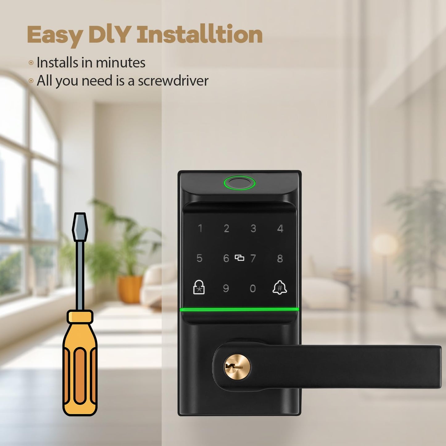 Bamberg Keypad Smart Door Lock with Handle: Keyless Entry Deadbolt - Fingerprint & Keypad Door Lock for Front Door - Key & IC Card Access - Remote Control via APP - Secure Smart Lock