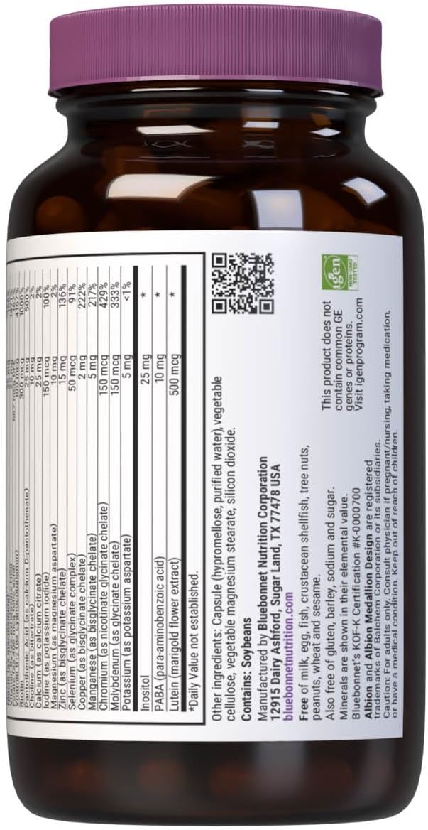 Bluebonnet Nutrition Multi One (Iron Free) Vegetable Capsules, Complete Full Spectrum Multiple, B Vitamins, General Health, Gluten & Milk Free, Kosher, 3 Month Supply, White, 90 Count