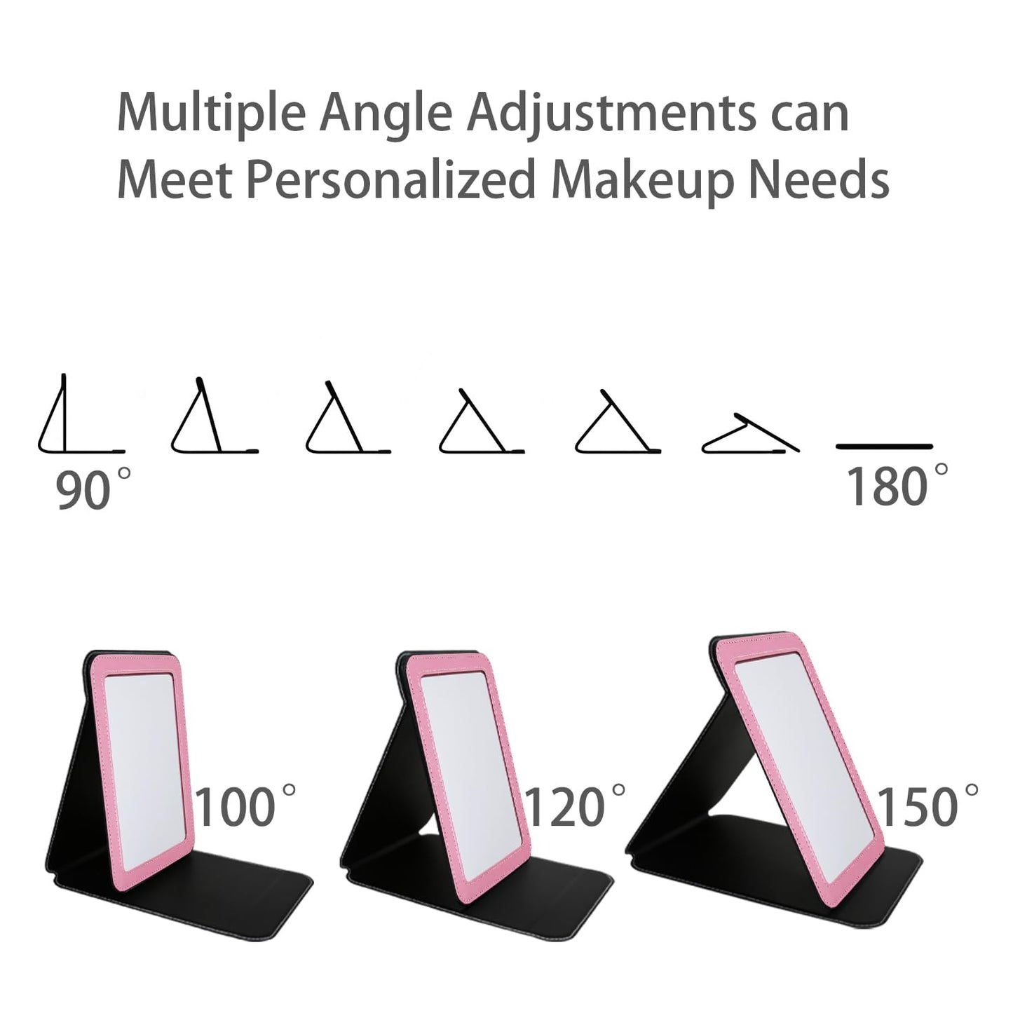 PDOZV Travel Mirror for Desk, 5.3  6.9    Adjustable Rectangle PU Edge Covering Pink Foldable Desk Mirror with Stand for Travel