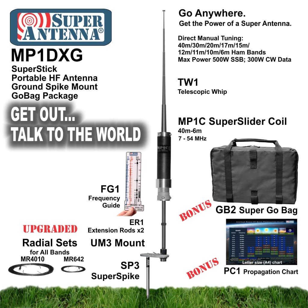 Super Antenna MP1DXG HF Portable Antenna with Ground Mount ham Radio Amateur Go Bag