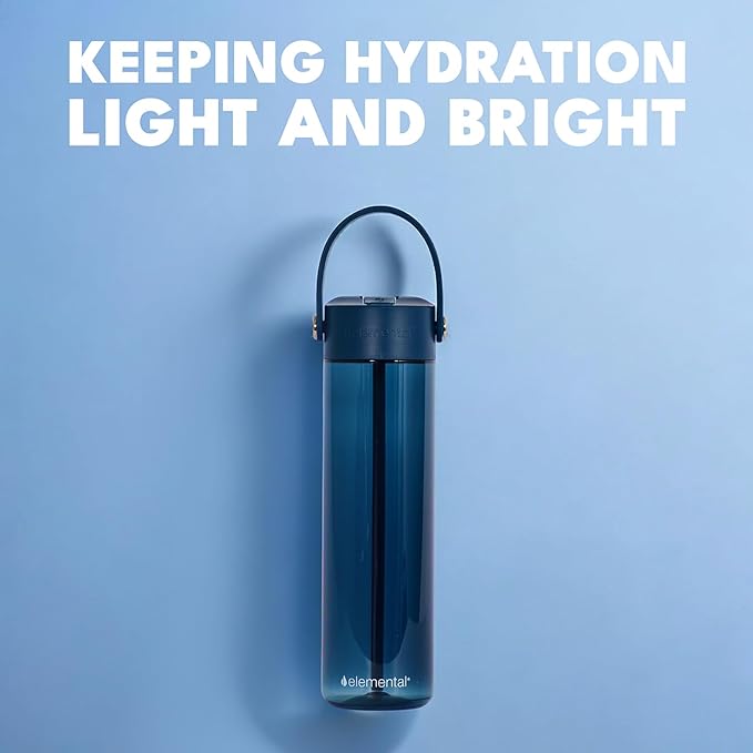 Elemental Splash Water Bottle with Straw - BPA-Free Tritan Plastic Reusable Water Bottle with Strap - Ideal for Travel, Gym and Sports - Leak Proof when Spout is Closed - 26oz - Navy Blue