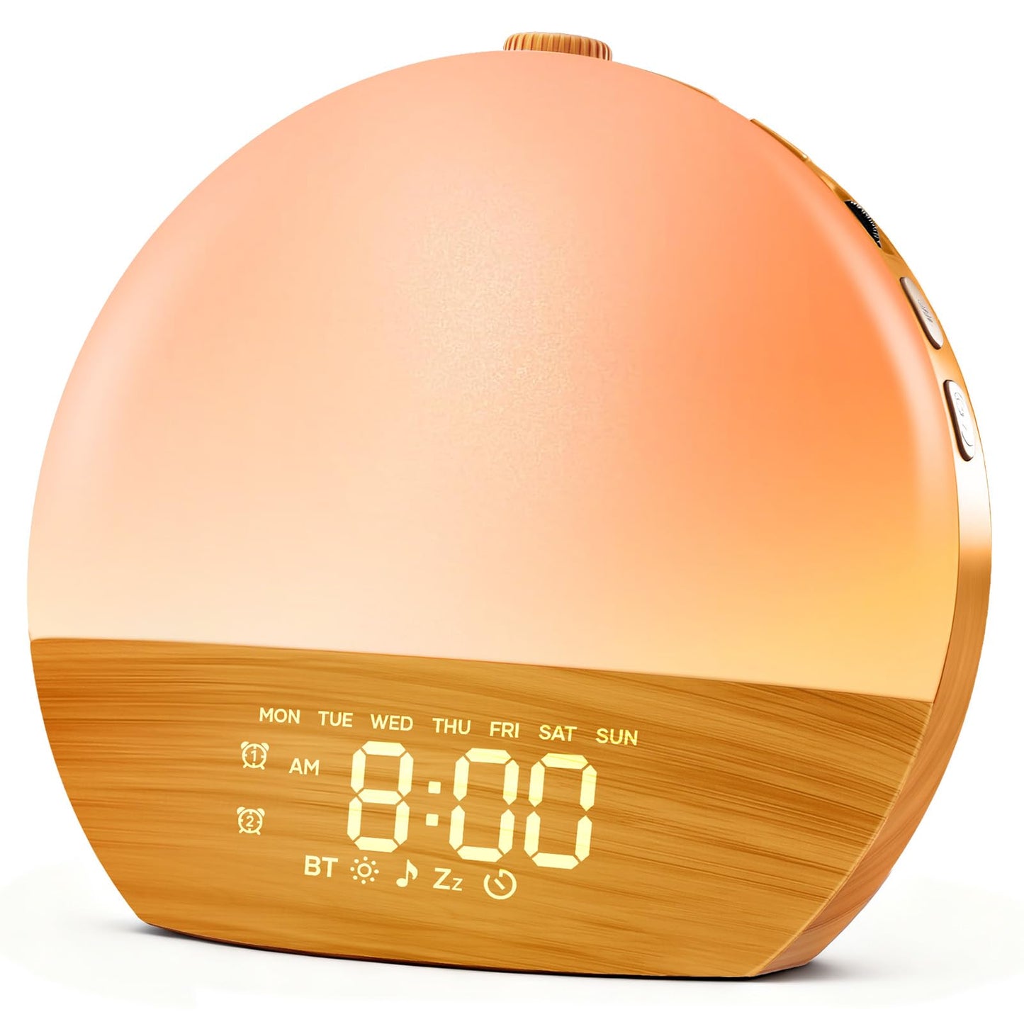 Sunrise Alarm Clock, Sound Machine, Wood Grain Dimmable Night Light for Heavy Sleepers, White Noise Machine for Baby, Dual Alarm Function 30 Sleep Sounds, Wake Up Light with 17 Effects