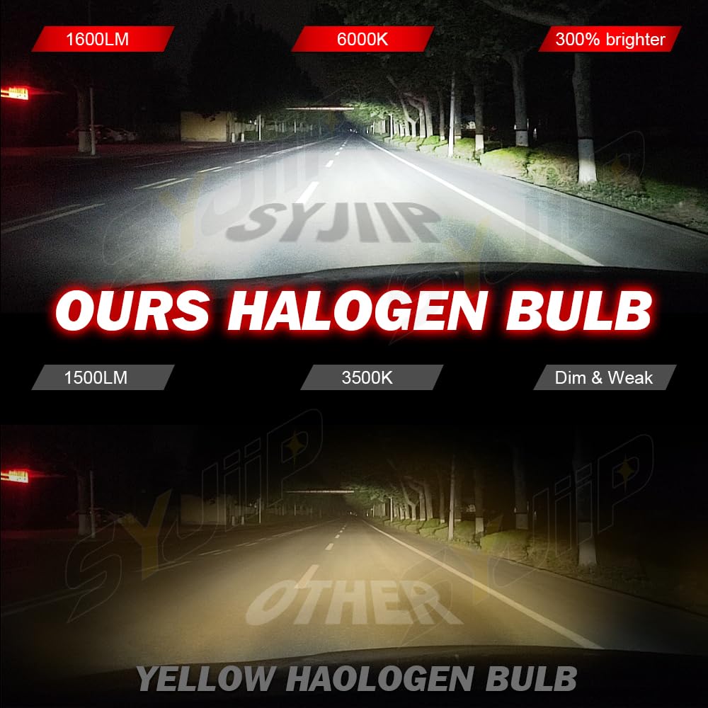Syjiip Upgraded Halogen Headlight Bulbs 9005 H11, 6000K White, 300% Brightness, 4-Pack For Subaru Impreza 2008-202