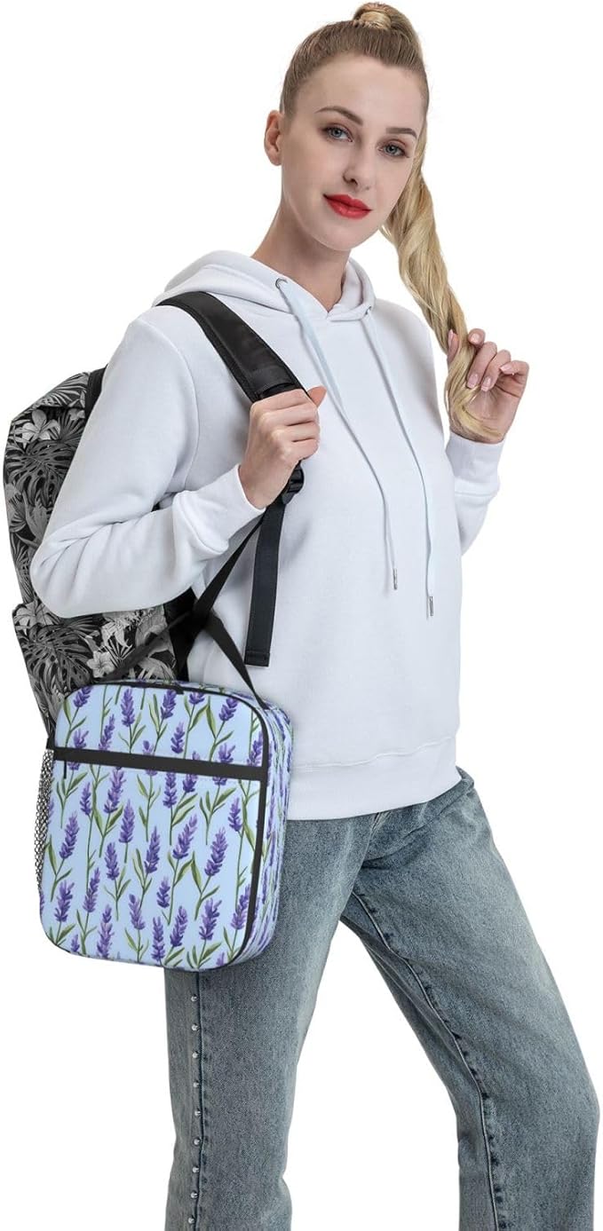 Elegant Lavender Lunch Box for Adults,Men,Women,Purple Floral Design Insulated Lunchbox,Leakproof Tote Bag,Reusable Cooler Bags for Work,Picnic,Office,Travel,Practical Lunchbag Gifts