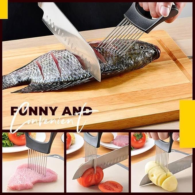 Onion Slice Holder, 2025 Upgraded Stainless Steel Onion Holder for Slicing Lemon Slicer Vegetable Cutter, Kitchen Chopper Slicing Assistant Tool for Meat, Onion, Potato, Tomato (2, A)
